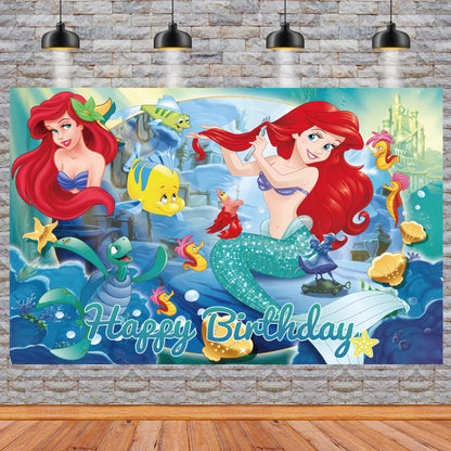 Little Mermaid Birthday Backdrop: Ariel Party Decoration (3x5 Foot) Fast Shipping Available