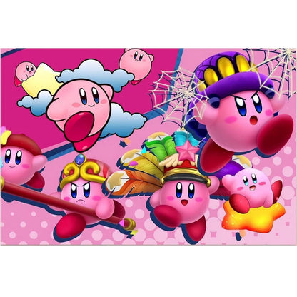 Kirby Cartoon Party Backdrop, Kids Pink Birthday Decoration (5x3 ft) Fast Shipping Available