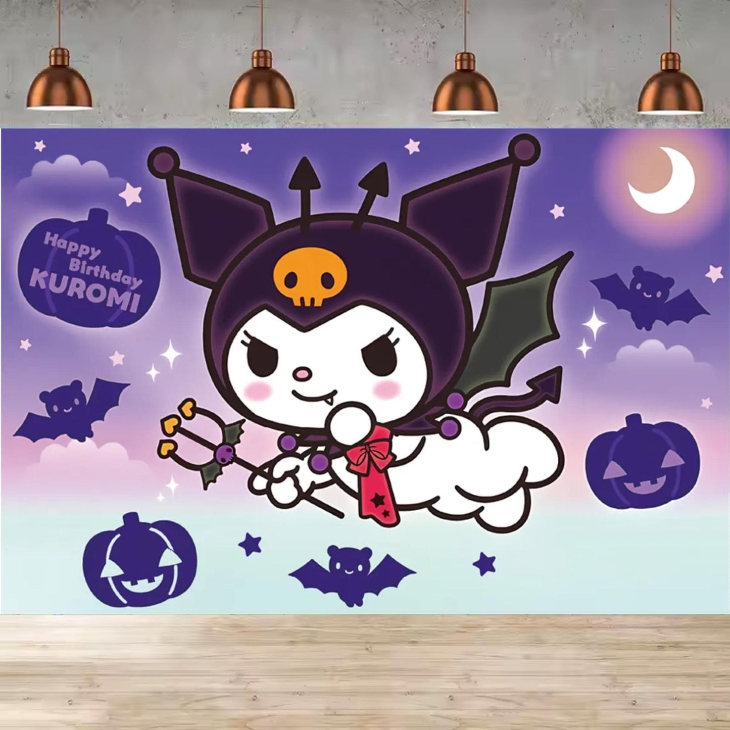 Kuromi Birthday Backdrop, Purple Halloween Theme (5x3 Foot Size) Fast Shipping Available