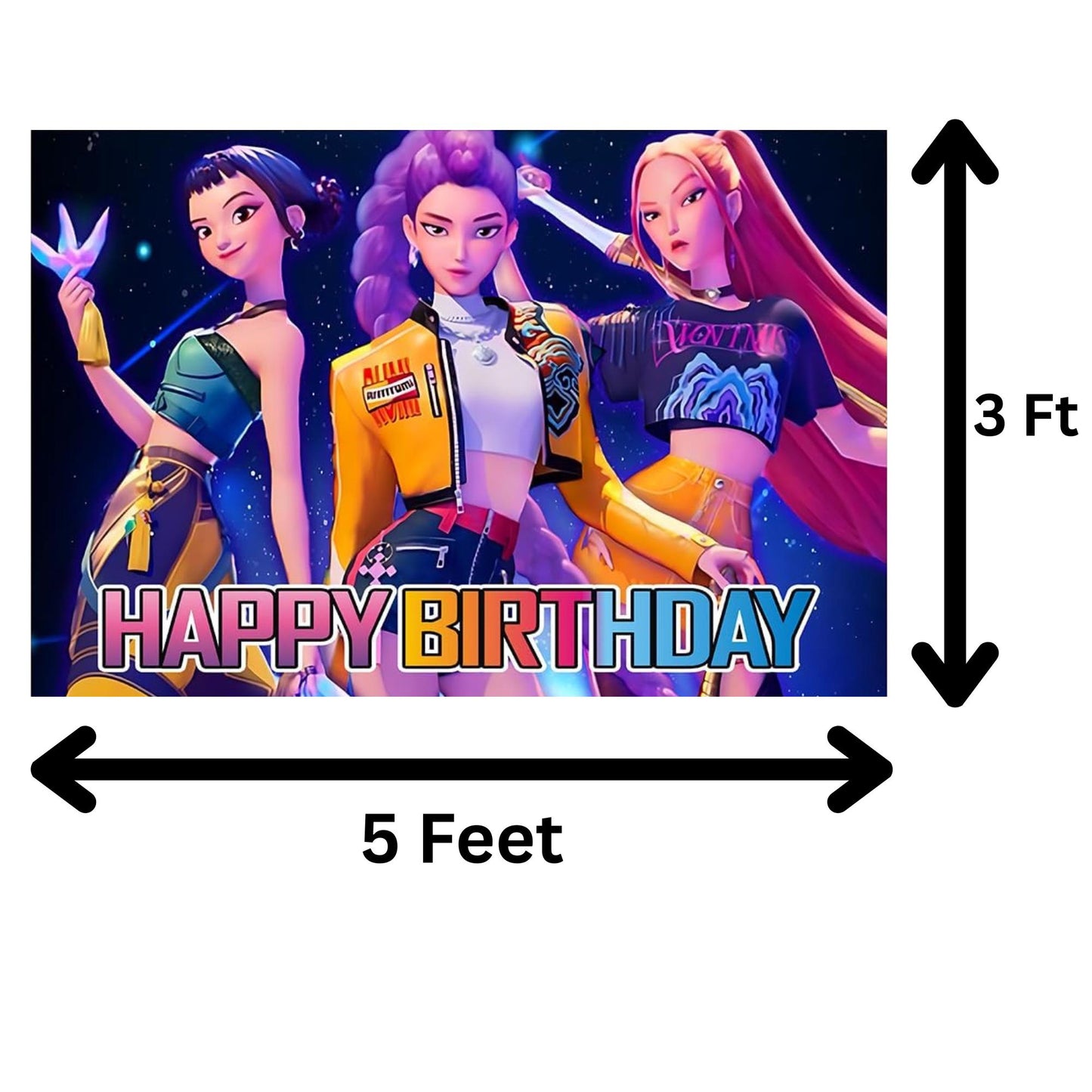 KPop Demon Hunters Birthday Party Backdrop, 3x5 Foot Banner with Fast Shipping