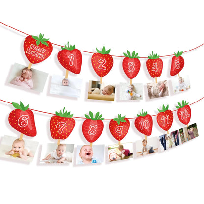 Strawberry Themed Berry 1st Birthday Balloons and Photo Banner Set with Fast Shipping