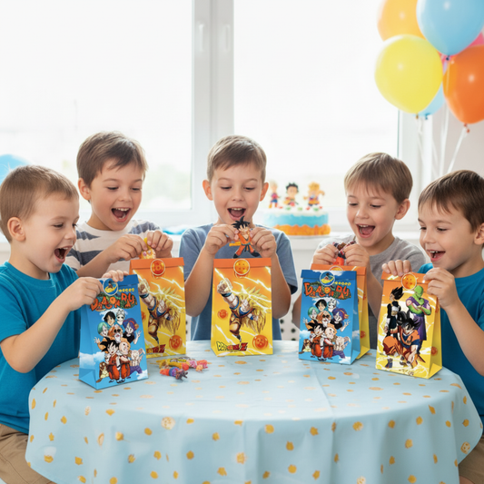 Dragon Ball Z Goodie Bags with Stickers – 12 Pack Party Favor Bags | Orange & Blue Double-Sided Designs | Anime Birthday Party Supplies