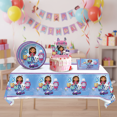 Gabby’s Dollhouse Party Supplies Set – 20 Plates, 40 Napkins, Tablecloth & Cake Topper | Kids Birthday Bundle