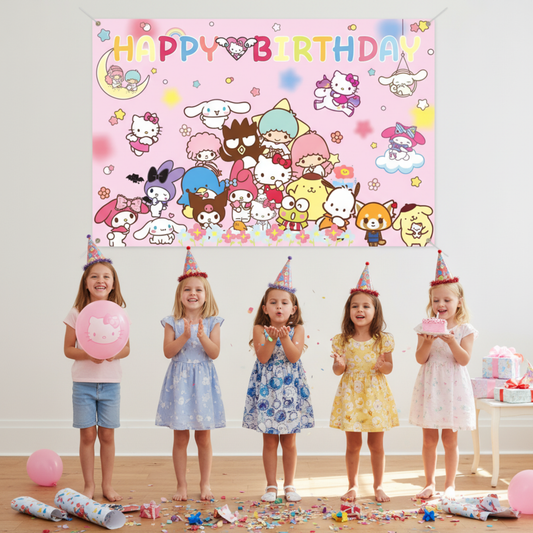 Hello Kitty Cartoon Kids Pink Party Photo Backdrop Decoration 5 x 3 Foot Size with Fast Shipping