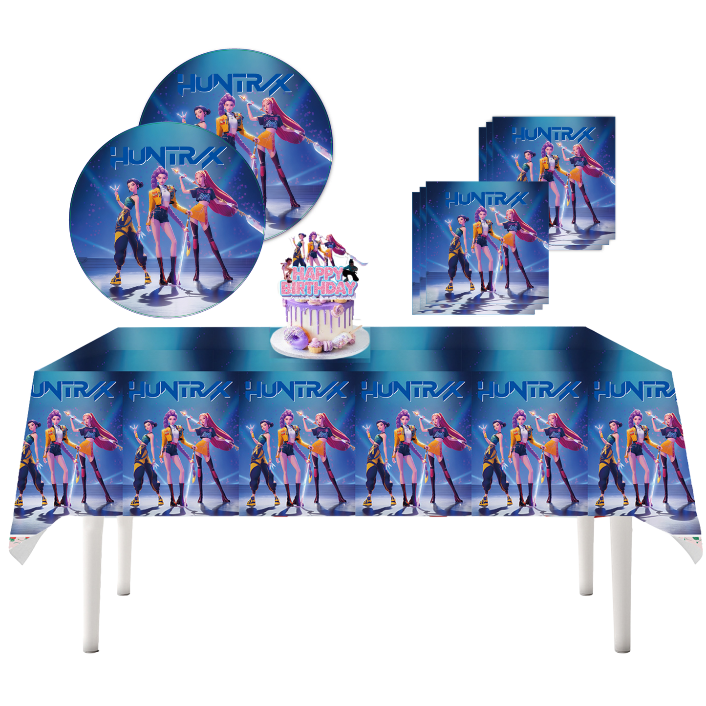 Kpop Demon Hunters Party Supplies Set – 20 Plates, 40 Napkins, Tablecloth & Cake Topper | Teen Birthday Bundle