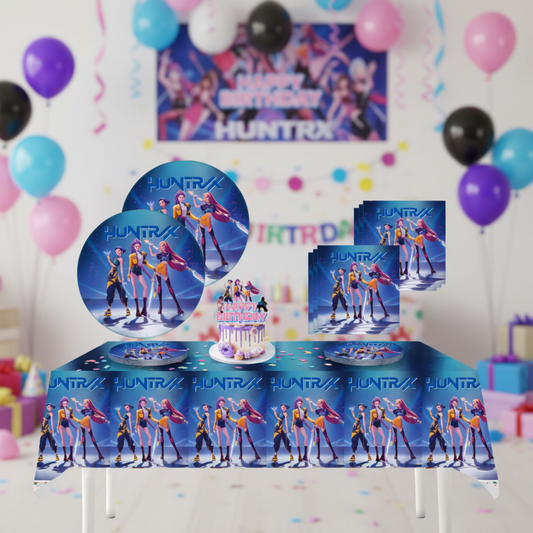 Kpop Demon Hunters Party Supplies Set – 20 Plates, 40 Napkins, Tablecloth & Cake Topper | Teen Birthday Bundle