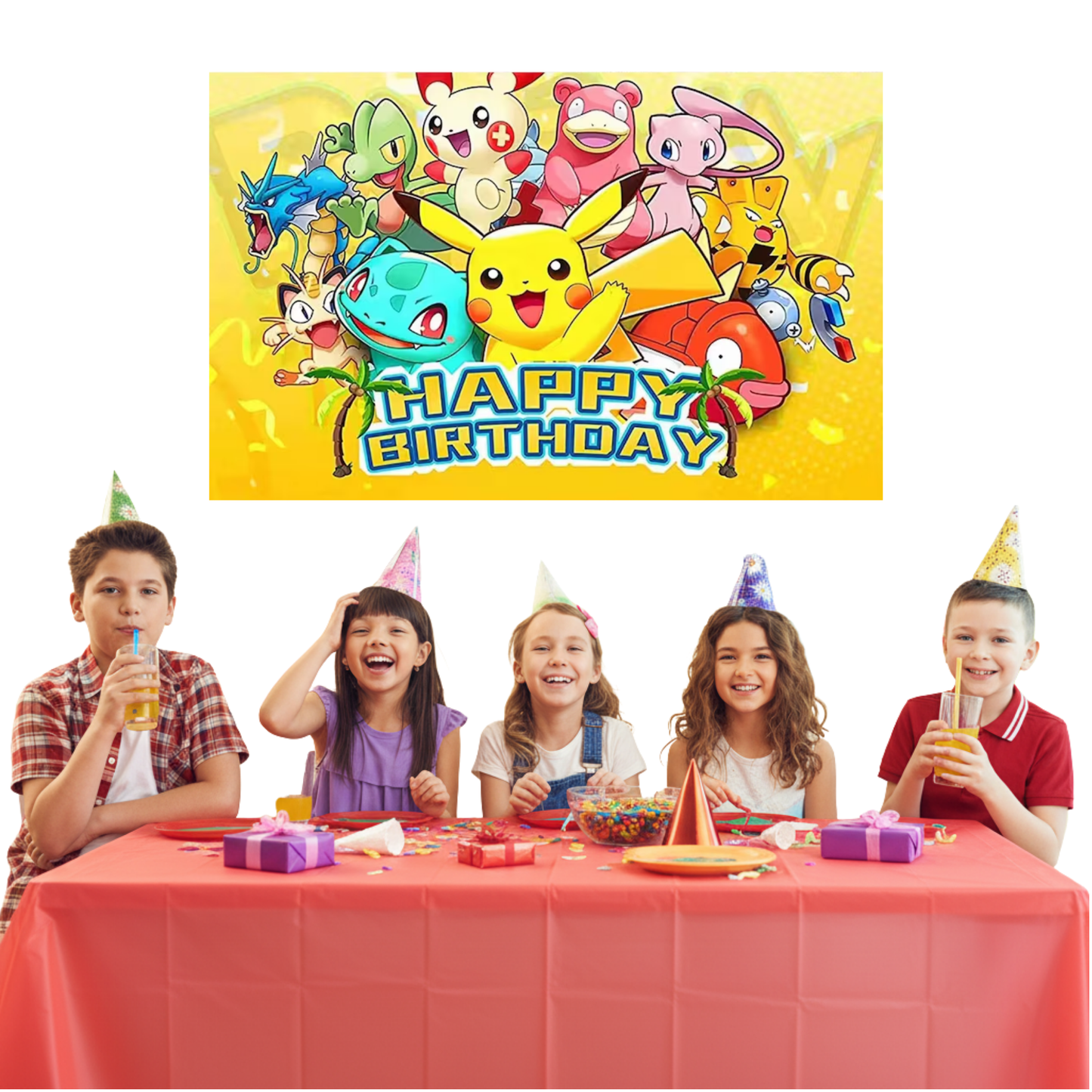 Pokemon Birthday Backdrop: Pikachu & Friends Party Decoration 3x5 Foot Yellow Banner with Fast Shipping