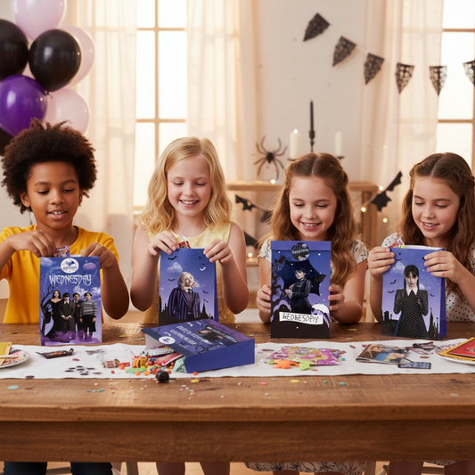 Wednesday Addams Goodie Bags with Stickers – 20 Pack Party Favor Bags | 8 Double-Sided Designs + 27 Stickers | Gothic Halloween Birthday Party Supplies