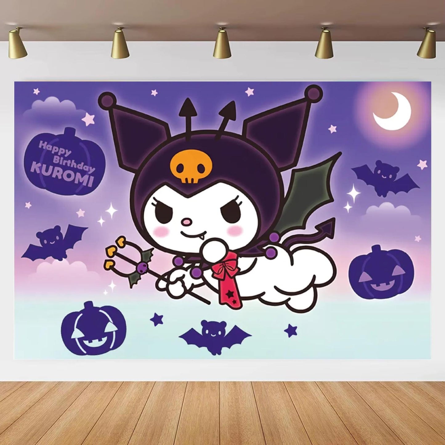 Kuromi Birthday Backdrop, Purple Halloween Theme (5x3 Foot Size) Fast Shipping Available