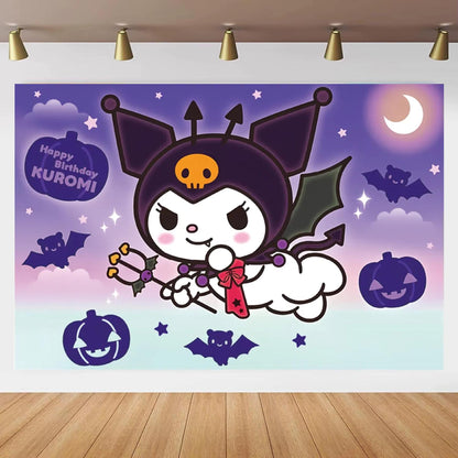 Kuromi Birthday Backdrop, Purple Halloween Theme (5x3 Foot Size) Fast Shipping Available
