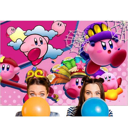 Kirby Cartoon Party Backdrop, Kids Pink Birthday Decoration (5x3 ft) Fast Shipping Available