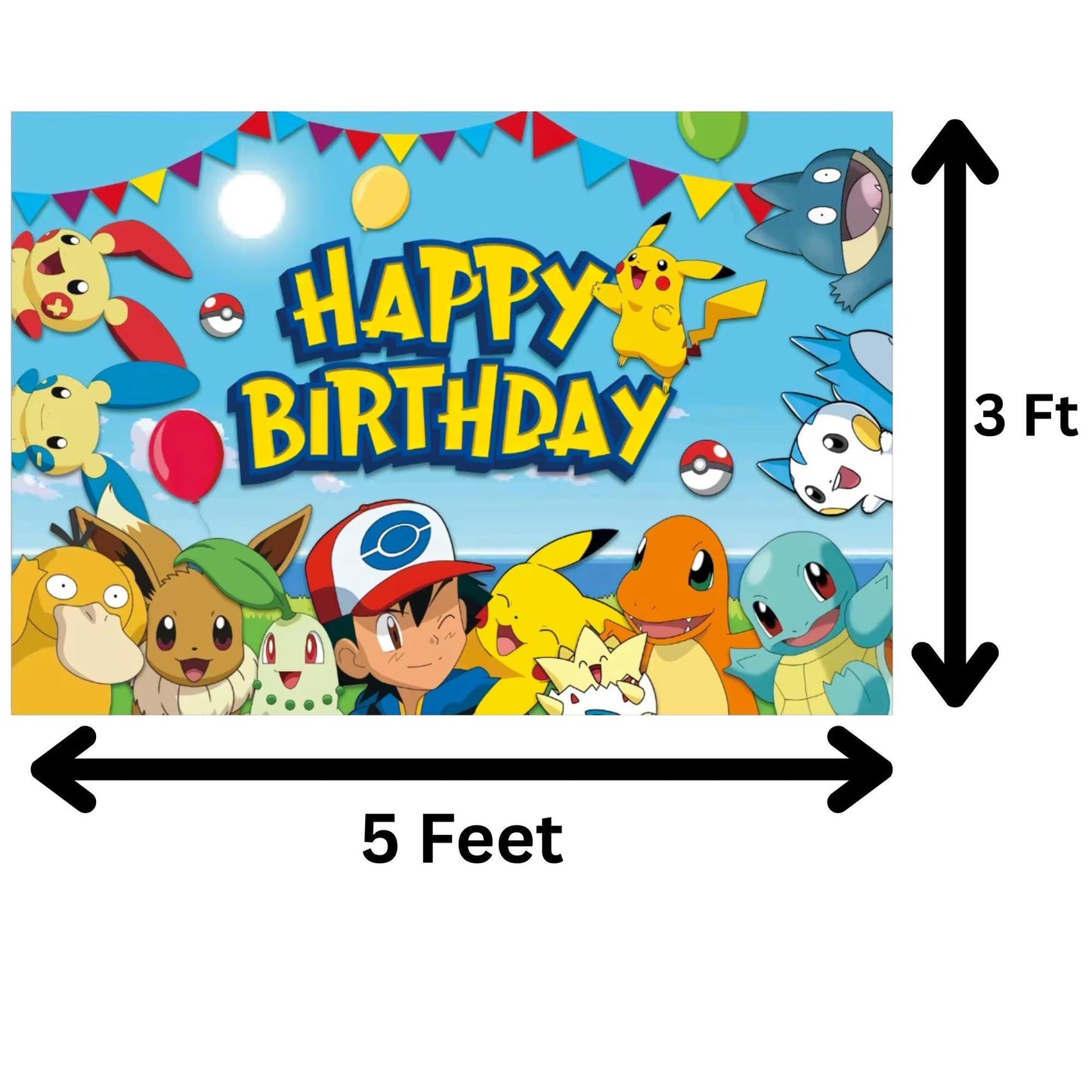Pokemon Birthday Backdrop 3x5 Foot Happy Birthday Party Decoration Banner with Fast Shipping